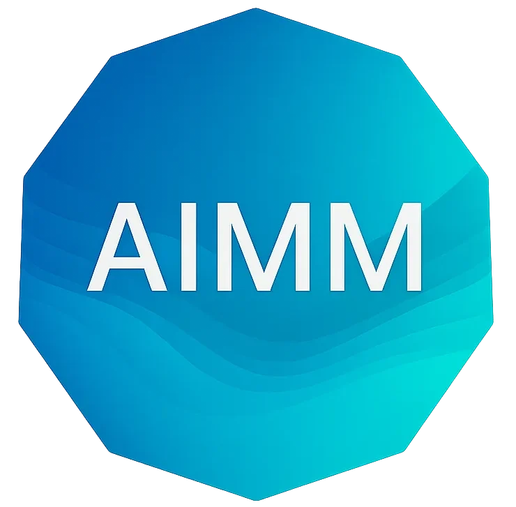 AIMM Coaching logo with hexagon and text.