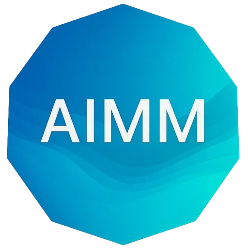 AIMM Coaching logo with hexagon and text.